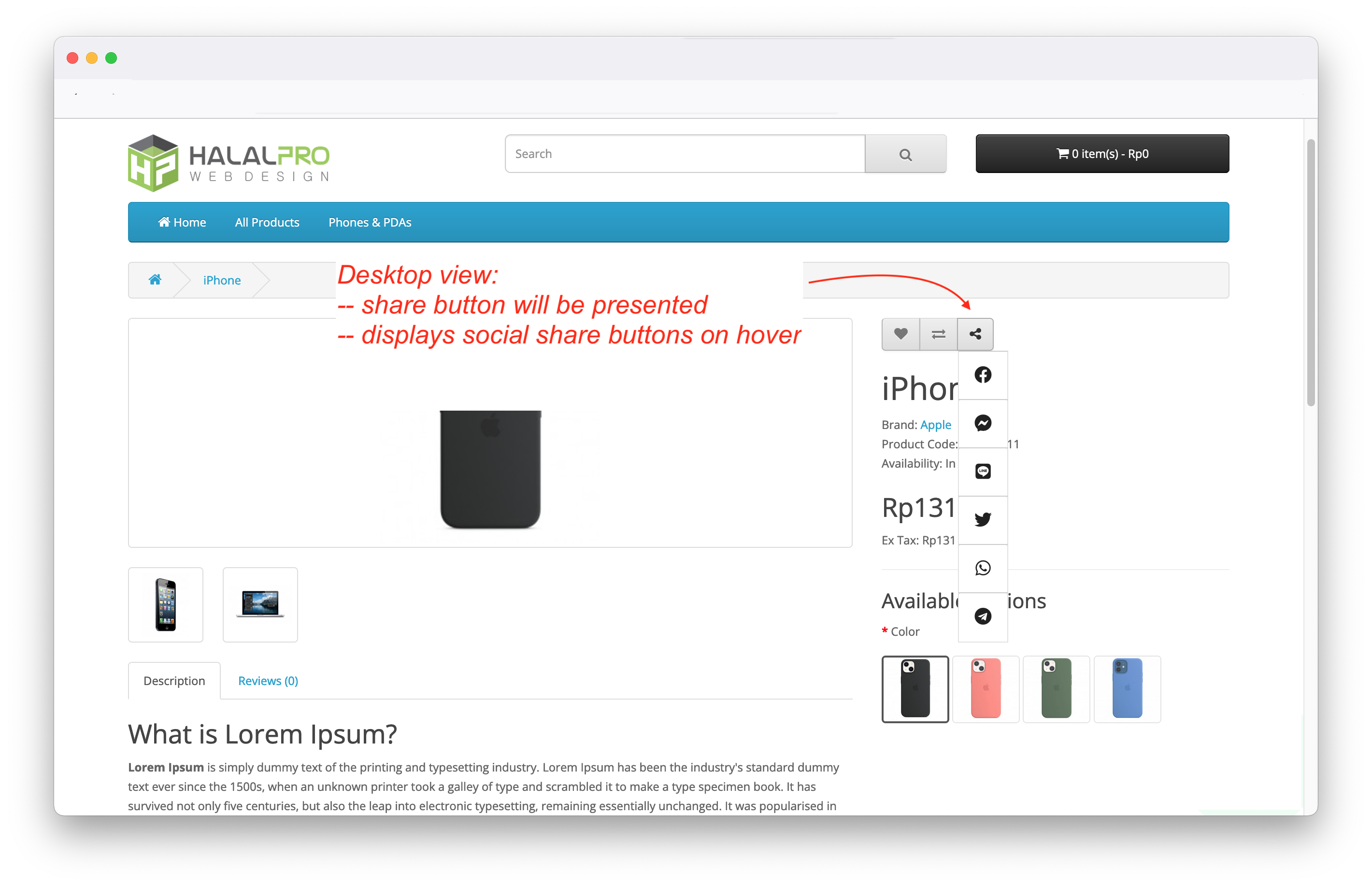 social share link on product page for opencart